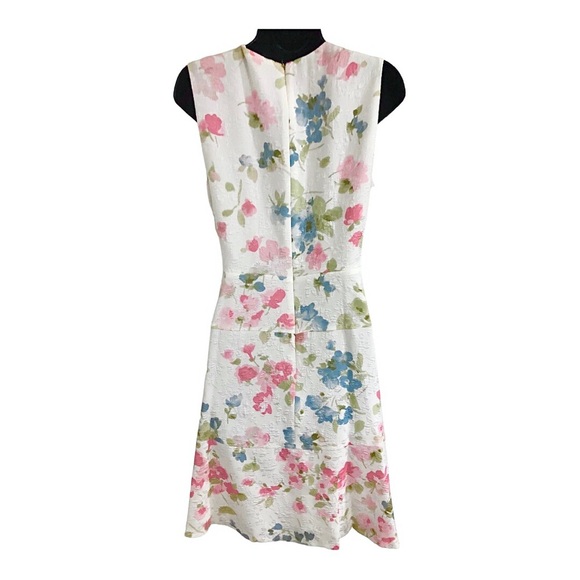 Karl Lagerfeld white jacquard print floral pink green rose fit & flare dress sz8 - Picture 10 of 14